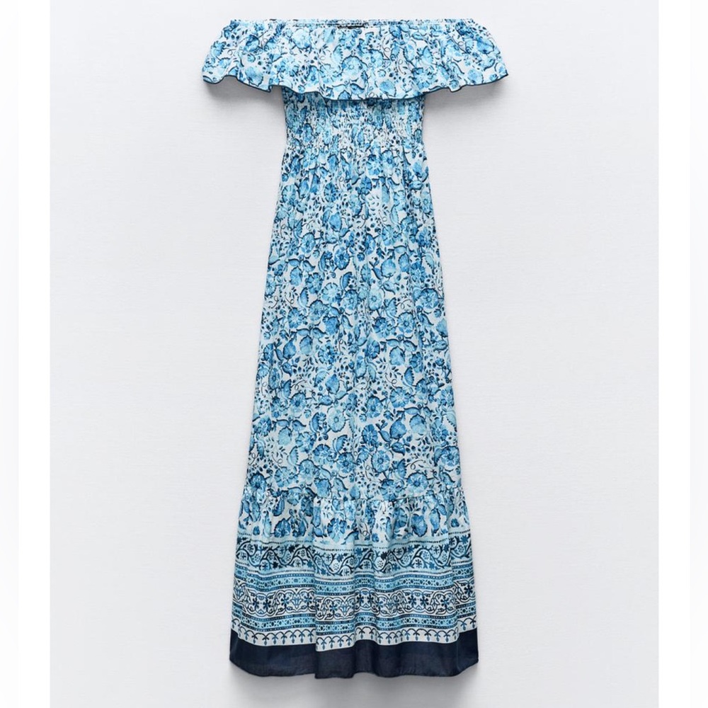 Zara floral print off the shoulder maxi dress